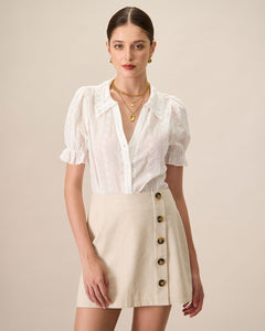 Nadia | Collared Lace Embroidery Cotton Blouse