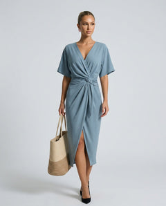 Celeste | Crossover V-Neck Tied Waist Midi Dress