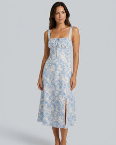 Amara | Floral Ruched Spaghetti Strap Midi Dress