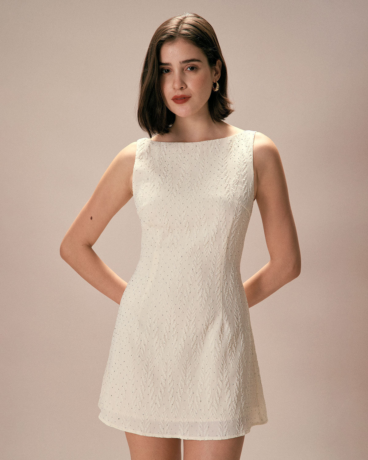 Isolde | Boat Neck Textured Mini Dress