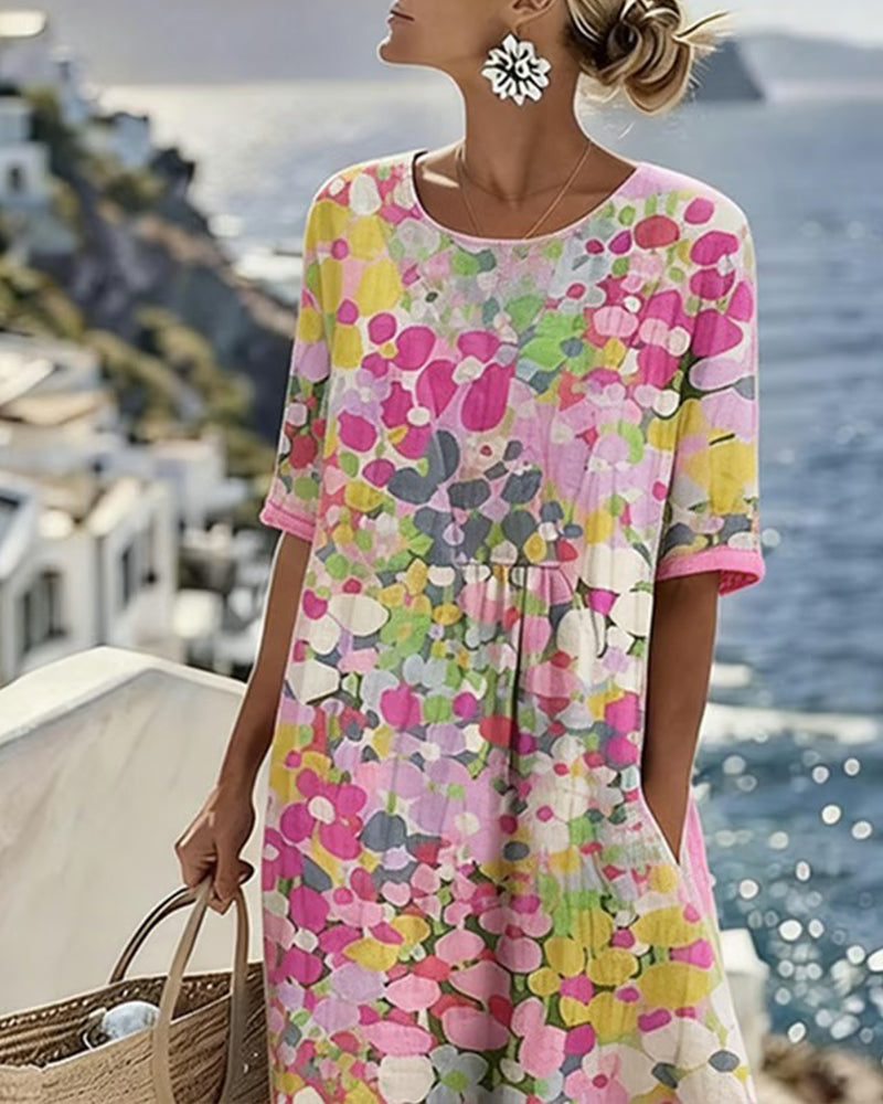 Valentina | Abstract Floral Cotton-Linen Midi Dress