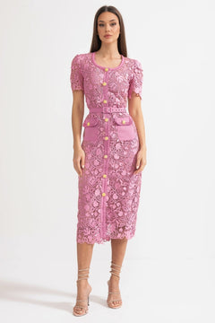 Rosa | Short Sleeve Lace Midi Dress