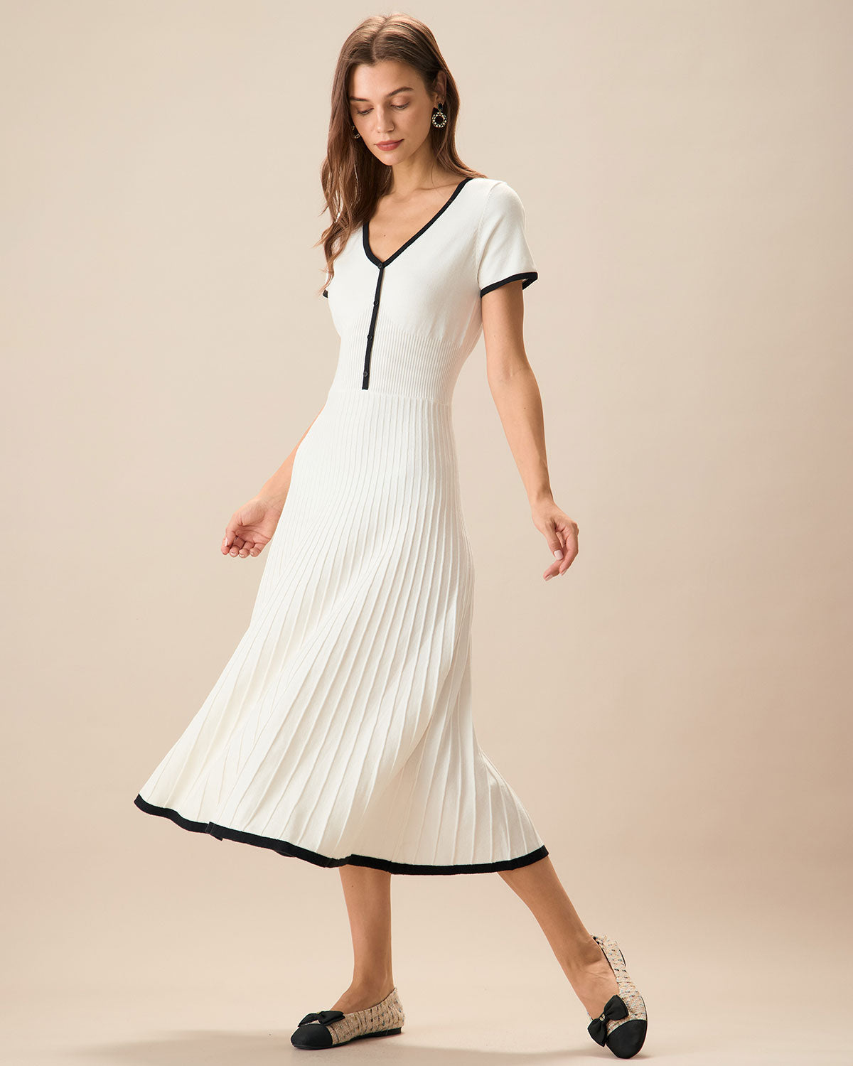 Mabel | Contrast Knit Sweater Midi Dress