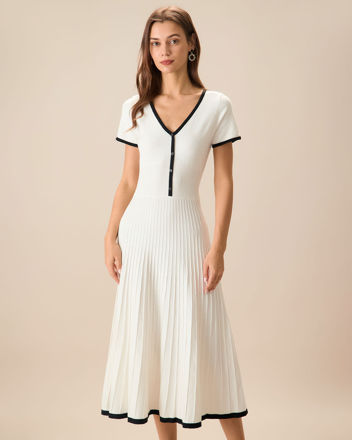 Mabel | Contrast Knit Sweater Midi Dress