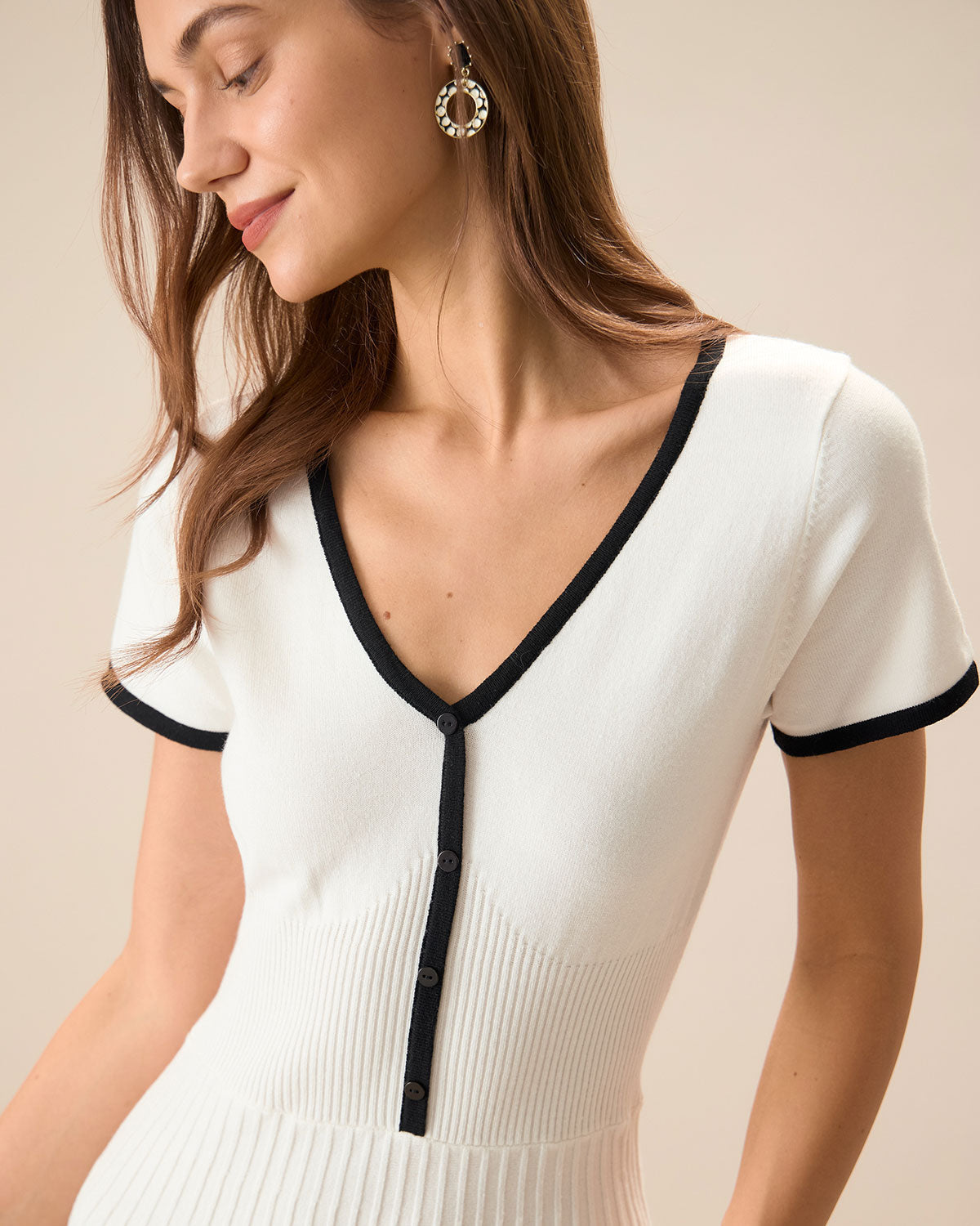 Mabel | Contrast Knit Sweater Midi Dress
