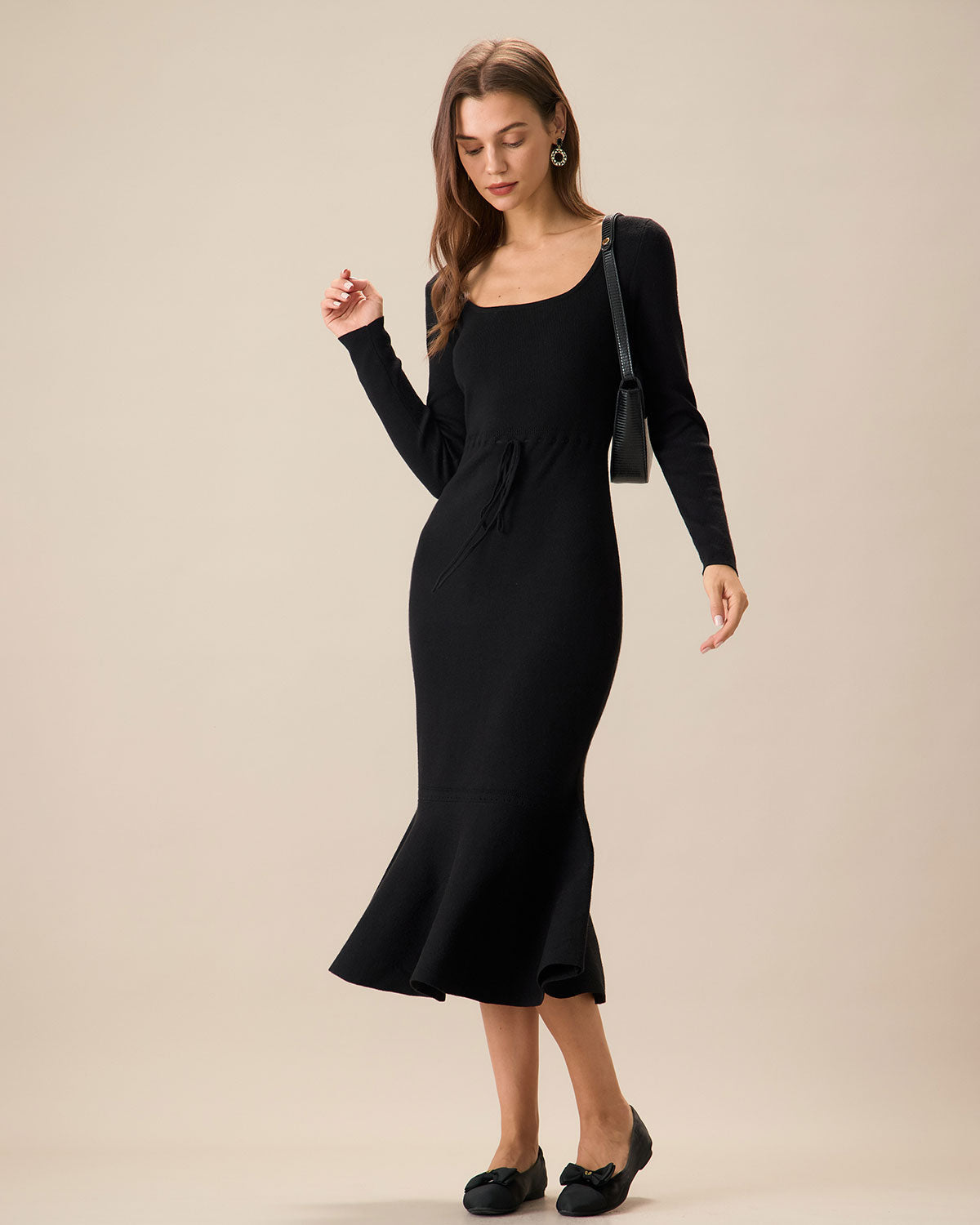 Cleona | Square Neck Mermaid Sweater Maxi Dress