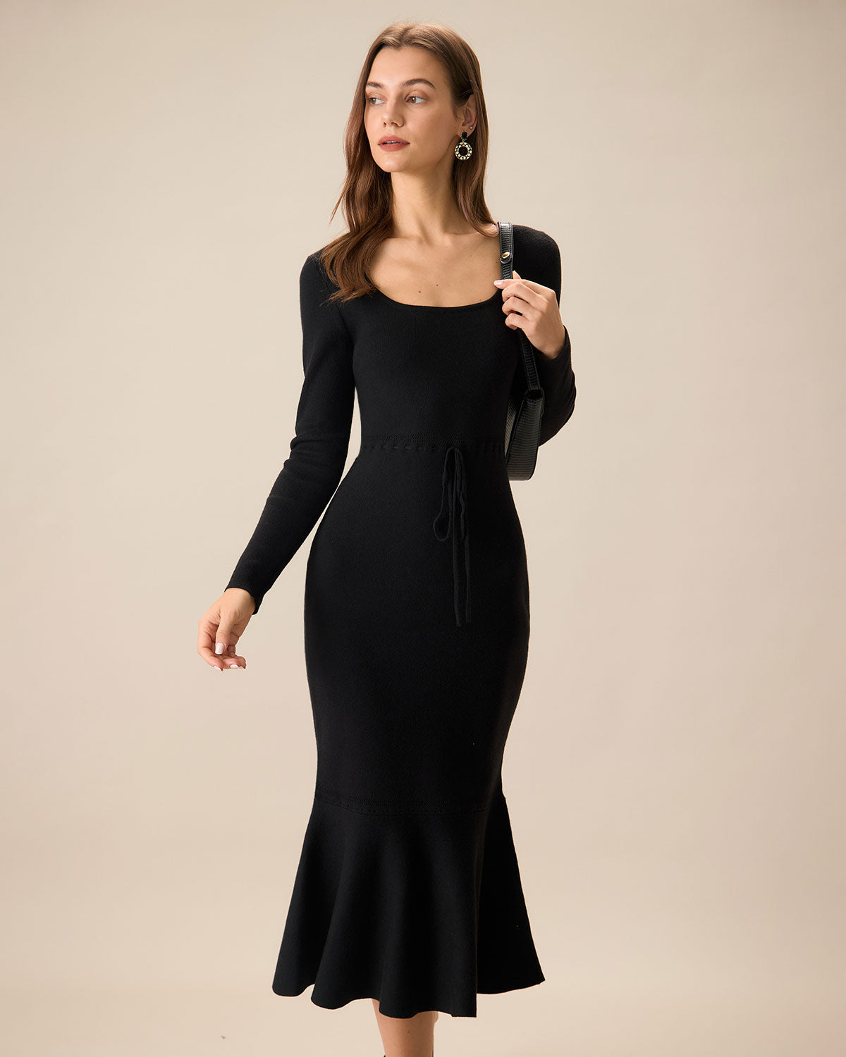 Cleona | Square Neck Mermaid Sweater Maxi Dress