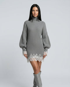 Harper | Knit Lace Turtleneck Mini