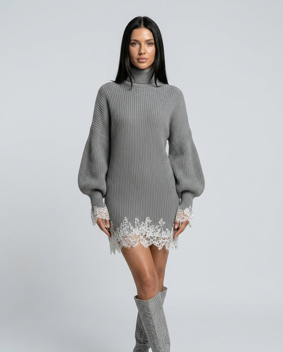 Harper | Knit Lace Turtleneck Mini