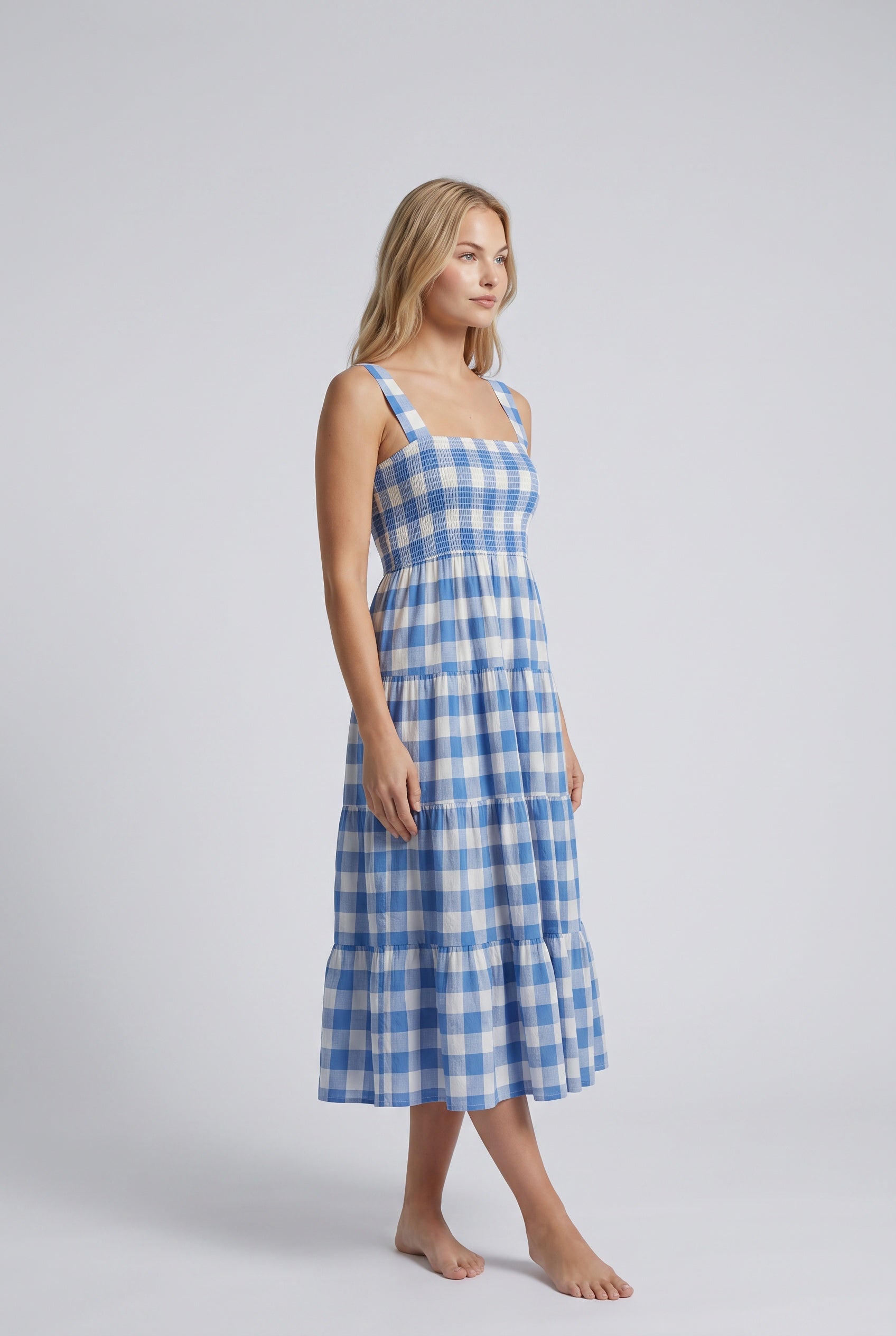 Sierra | Gingham Tiered Midi Dress