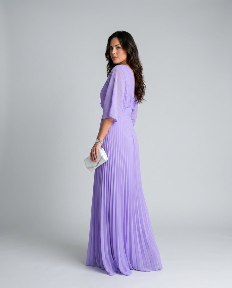 Juliette | V-Neck Short Sleeve Pleated Maxi Dress