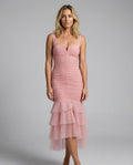 Cléone | Ruched Splicing Ruffle Midi Dress