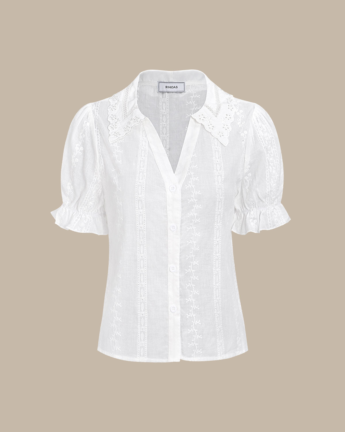Nadia | Collared Lace Embroidery Cotton Blouse