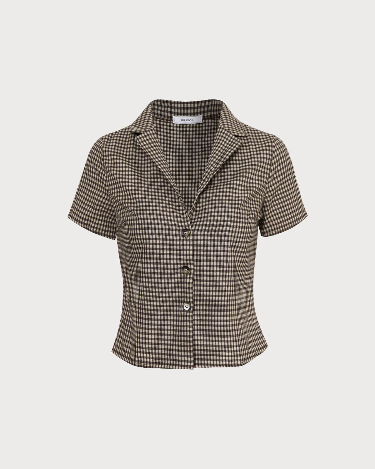Liv | Gingham Lapel Short Sleeve Blouse