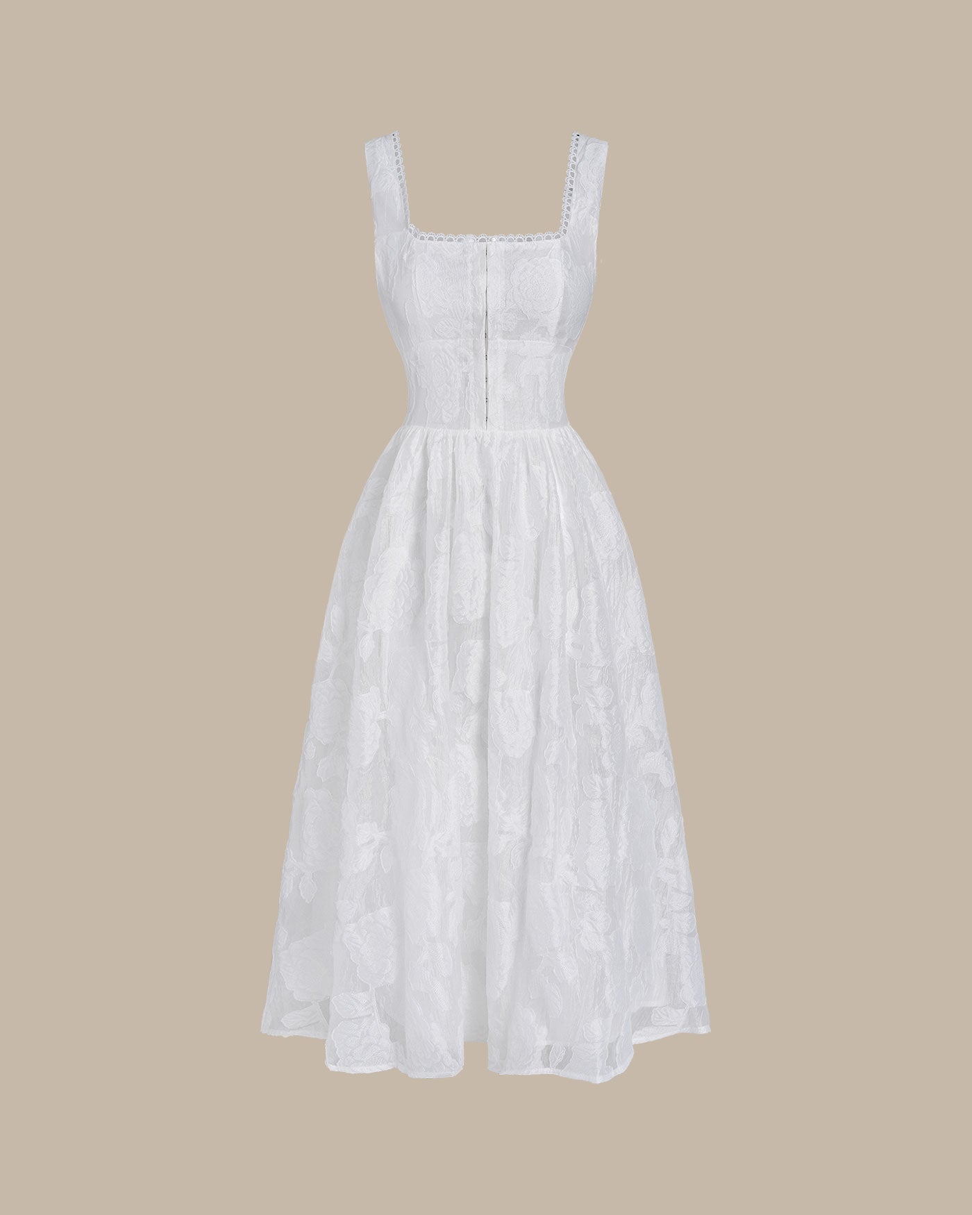 Willa | Shirred Jacquard Slip Midi Dress
