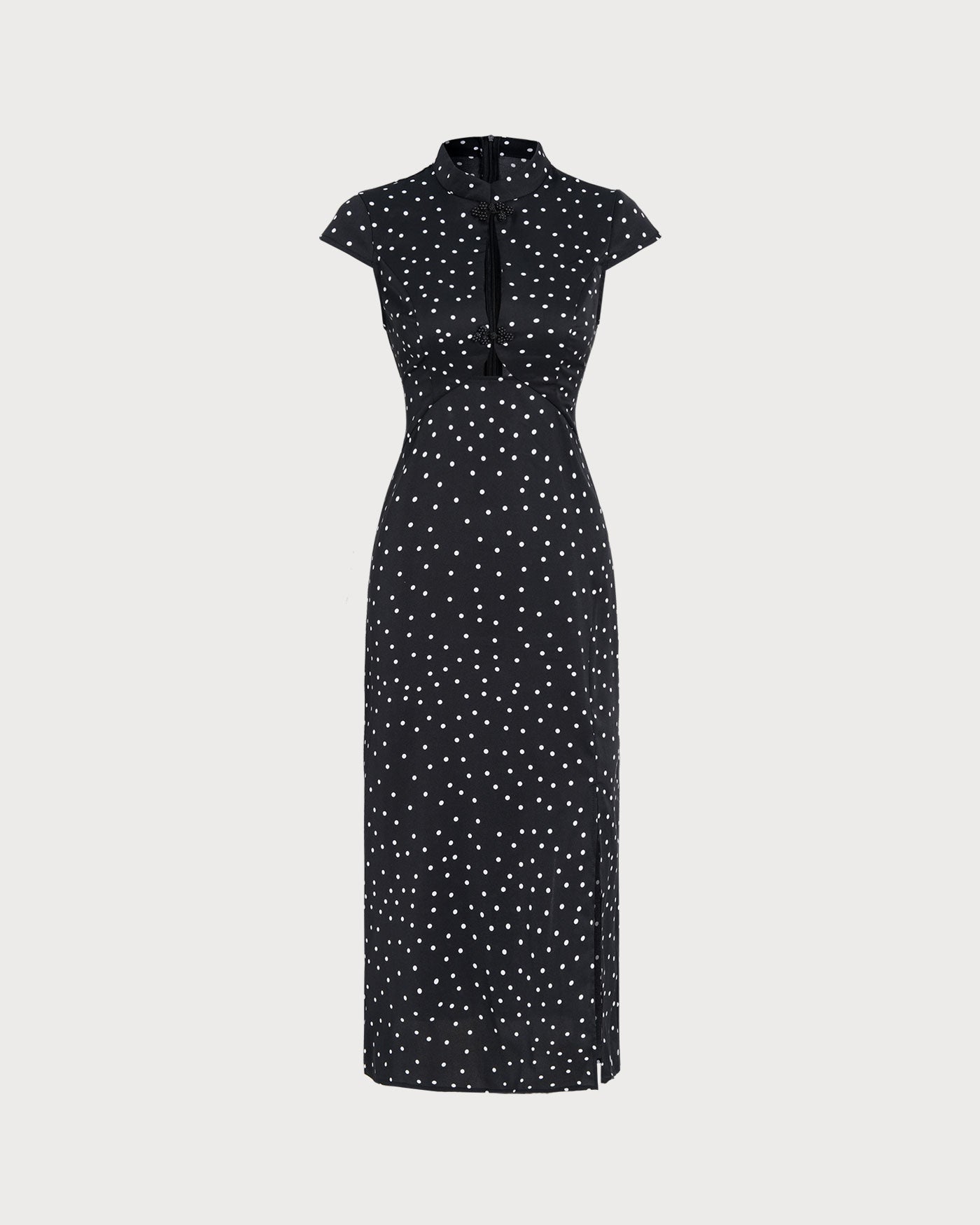 Noor | Mandarin Collar Polka Dot Midi Dress