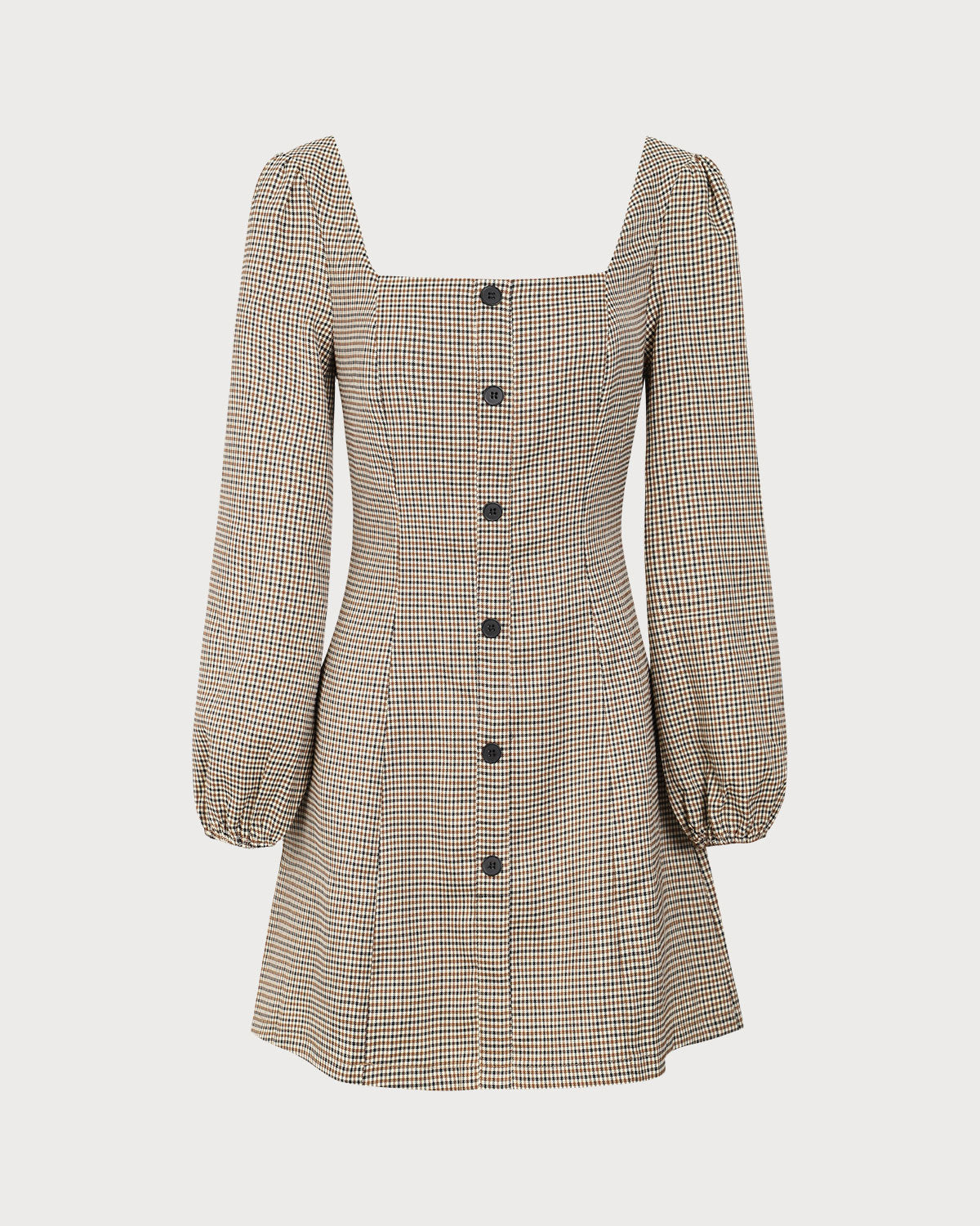 Hana | Square Neck Plaid Button Mini Dress