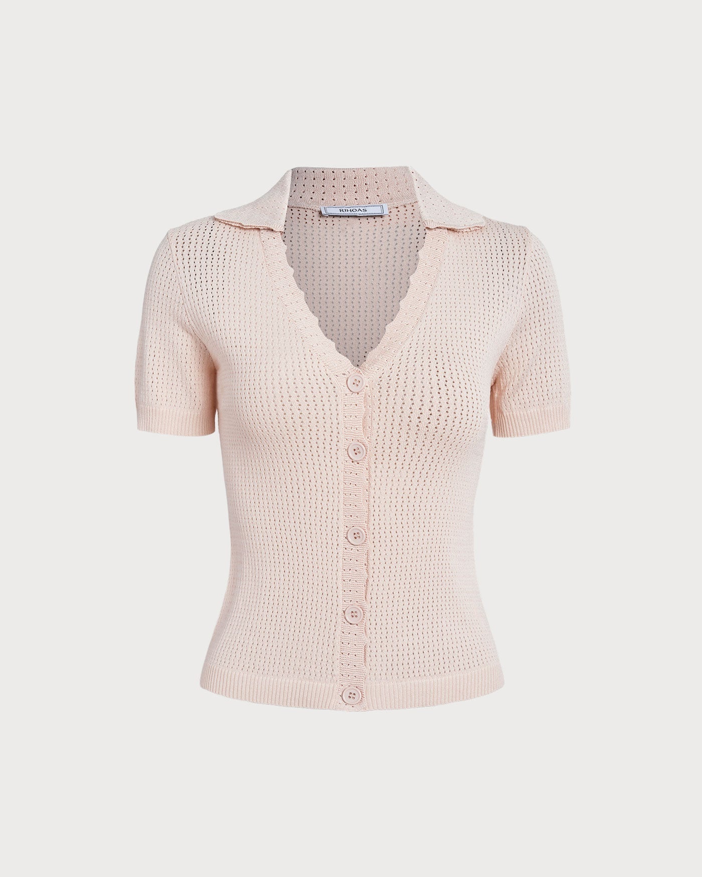 Ines | V-Neck Button Pointelle Knit Top
