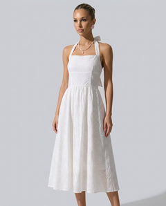 Kira | Embroidered Halter Midi Dress