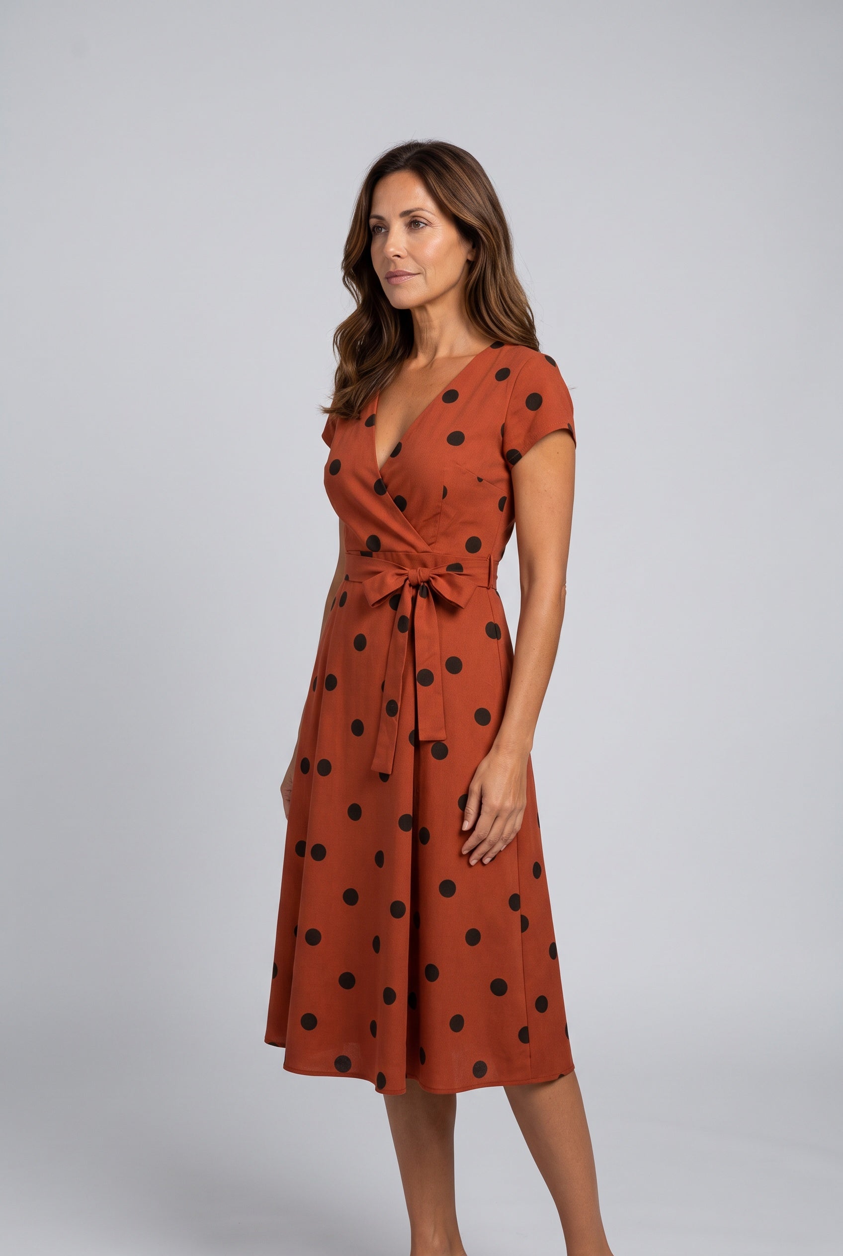 Xenia | Polka Dot Wrap Midi Dress