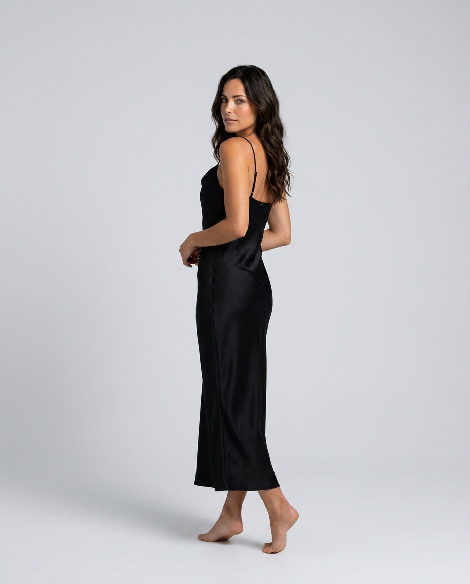 Ines | Waterfall Neckline Satin-Look Maxi Dress