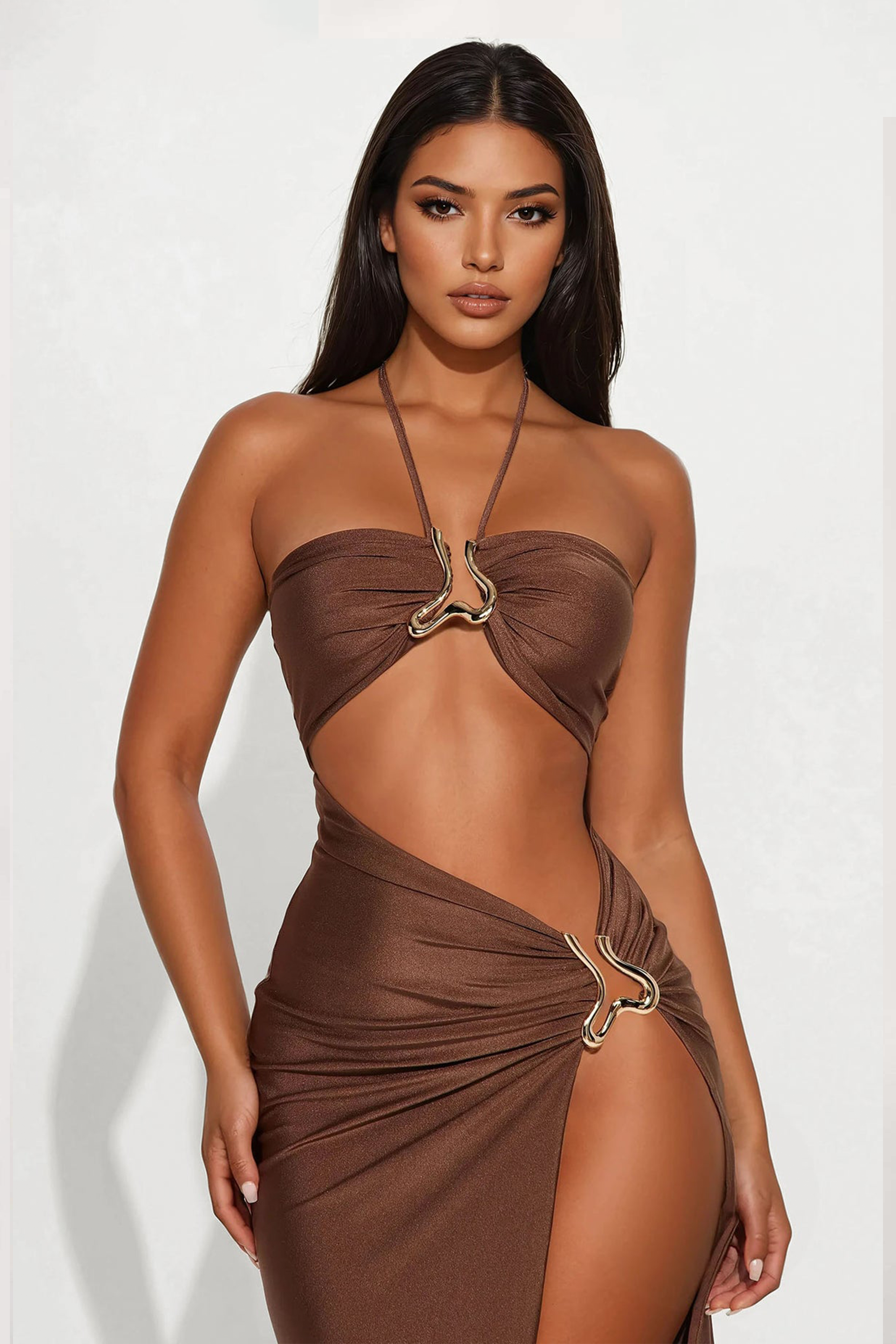 Elin | Metal Detail Cut-Out Stretch Maxi Dress