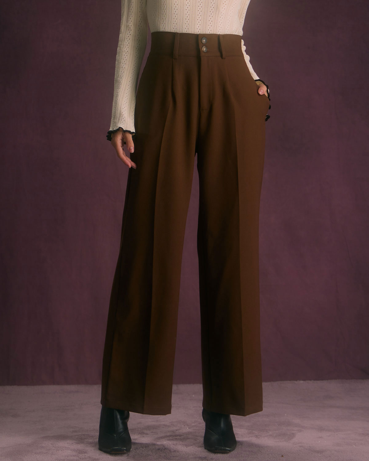 Wren | High-Waist Button-Front Straight Pants