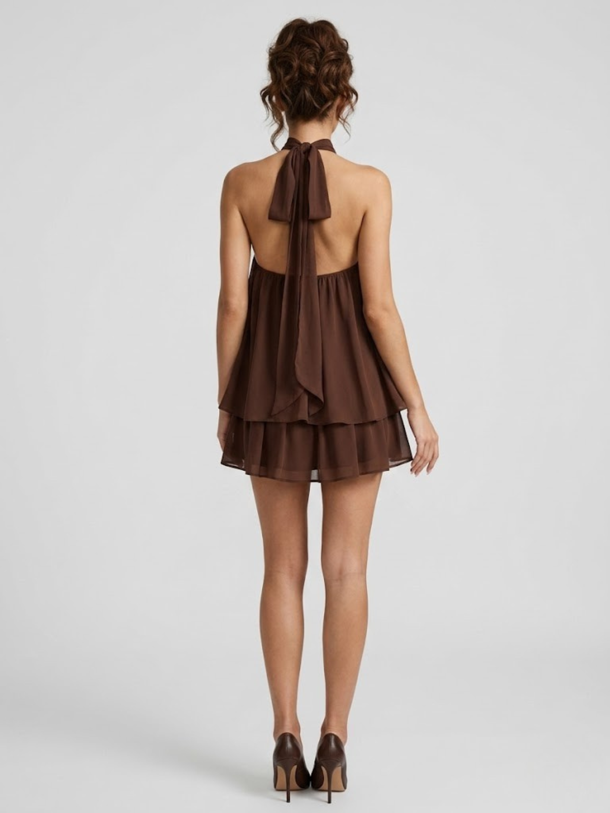 Willa | Tiered Ruffle Open Back Halter Mini Dress