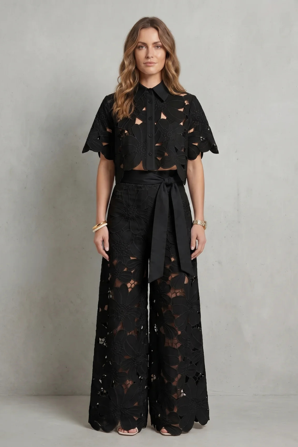Bellarisse | Embroidered Lace Top & Skirt Set