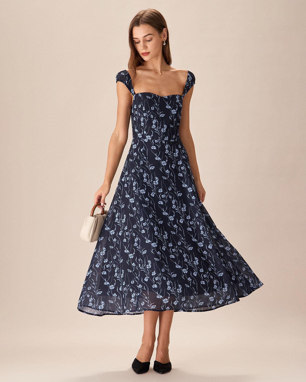 Margot | Floral Sweetheart Midi Dress