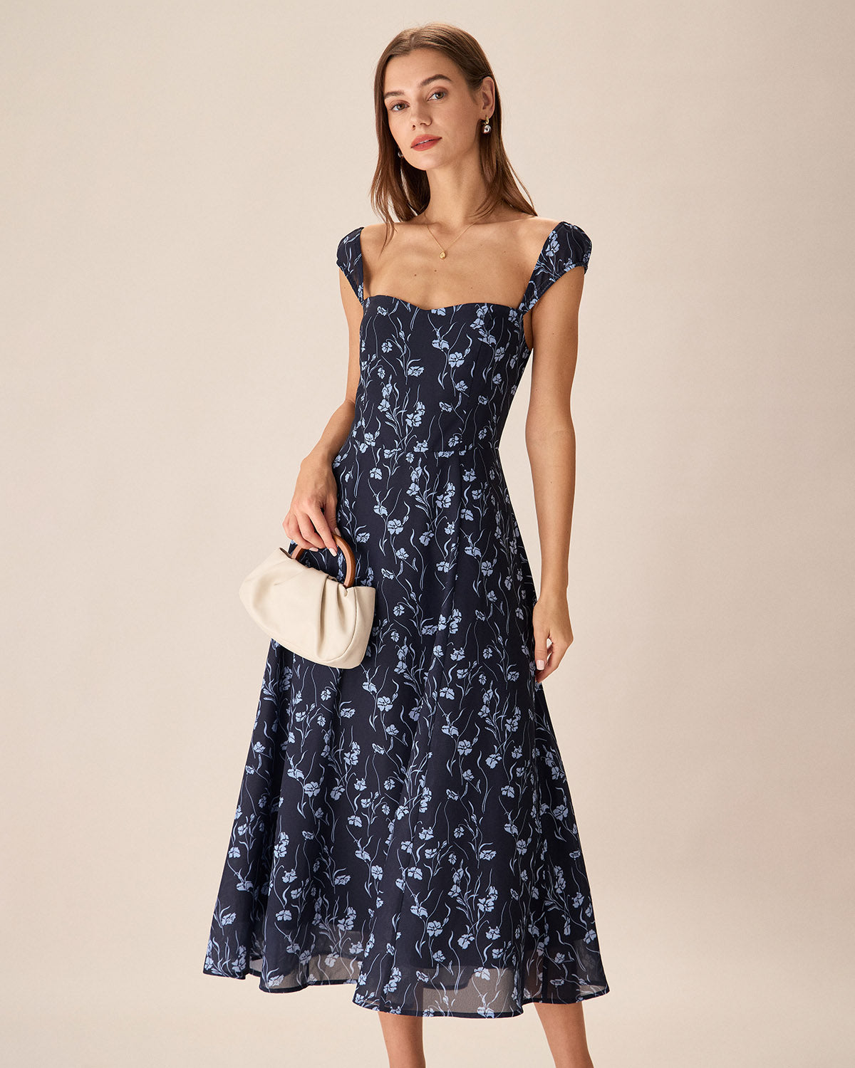 Margot | Floral Sweetheart Midi Dress