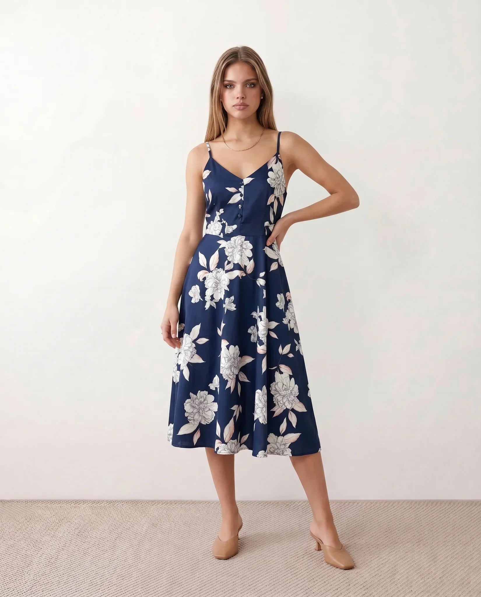 Xenia | Spaghetti Strap Floral Midi Dress