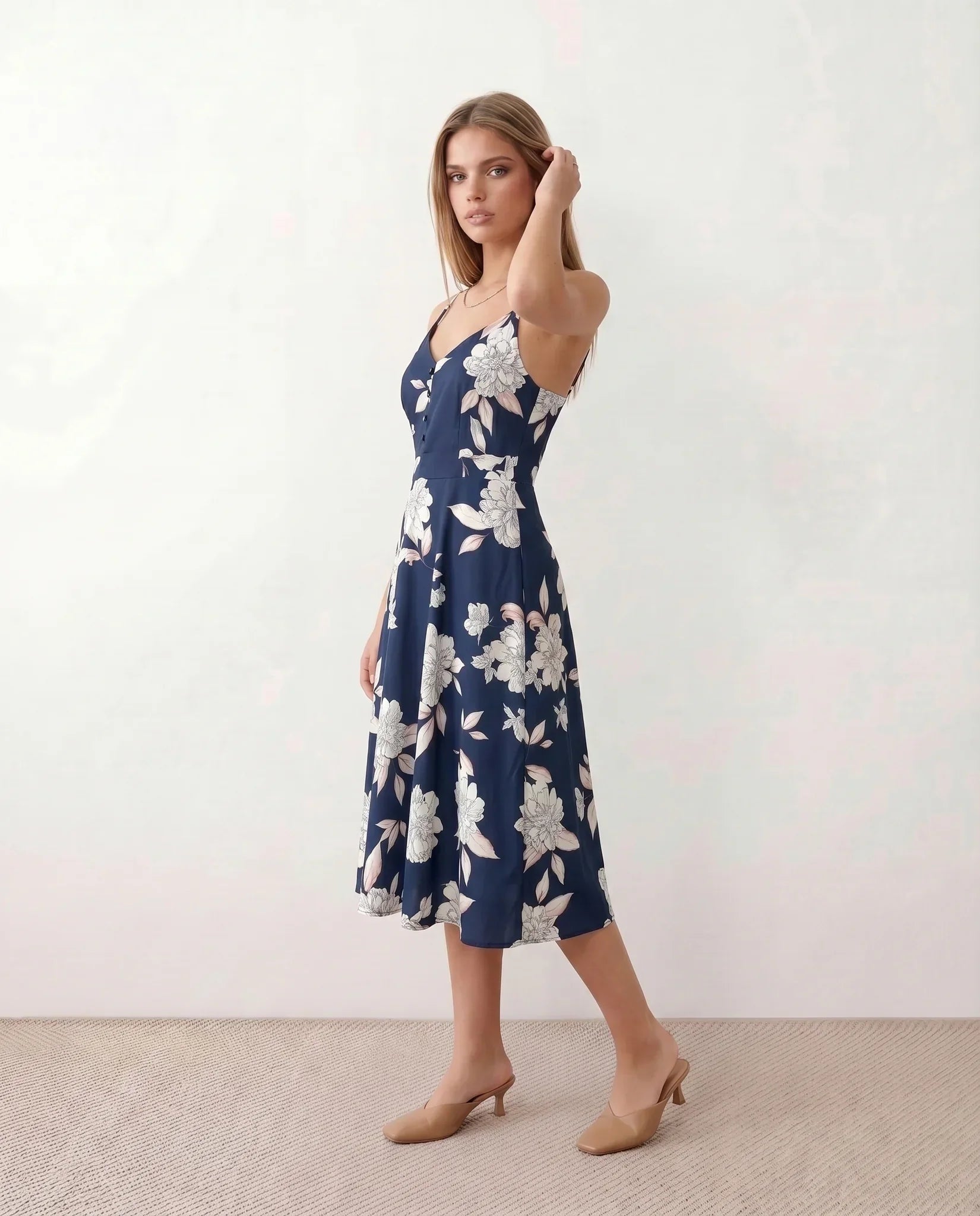 Xenia | Spaghetti Strap Floral Midi Dress