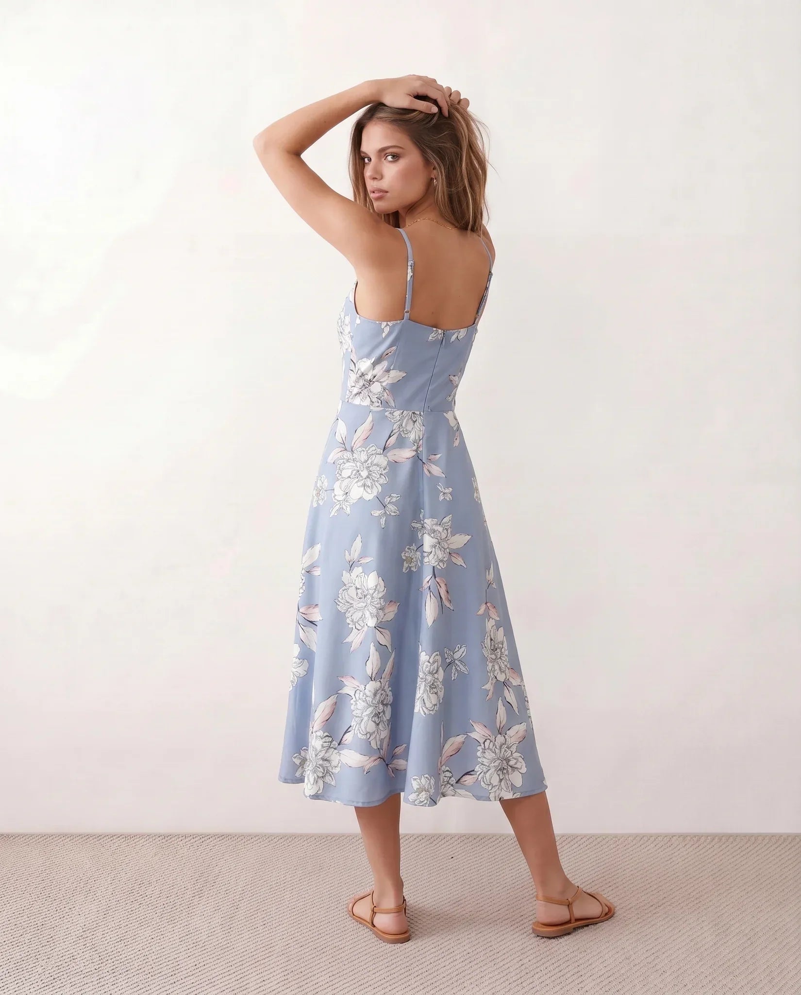 Xenia | Spaghetti Strap Floral Midi Dress