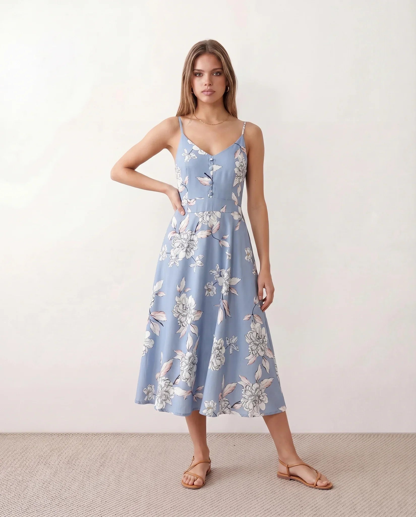 Xenia | Spaghetti Strap Floral Midi Dress