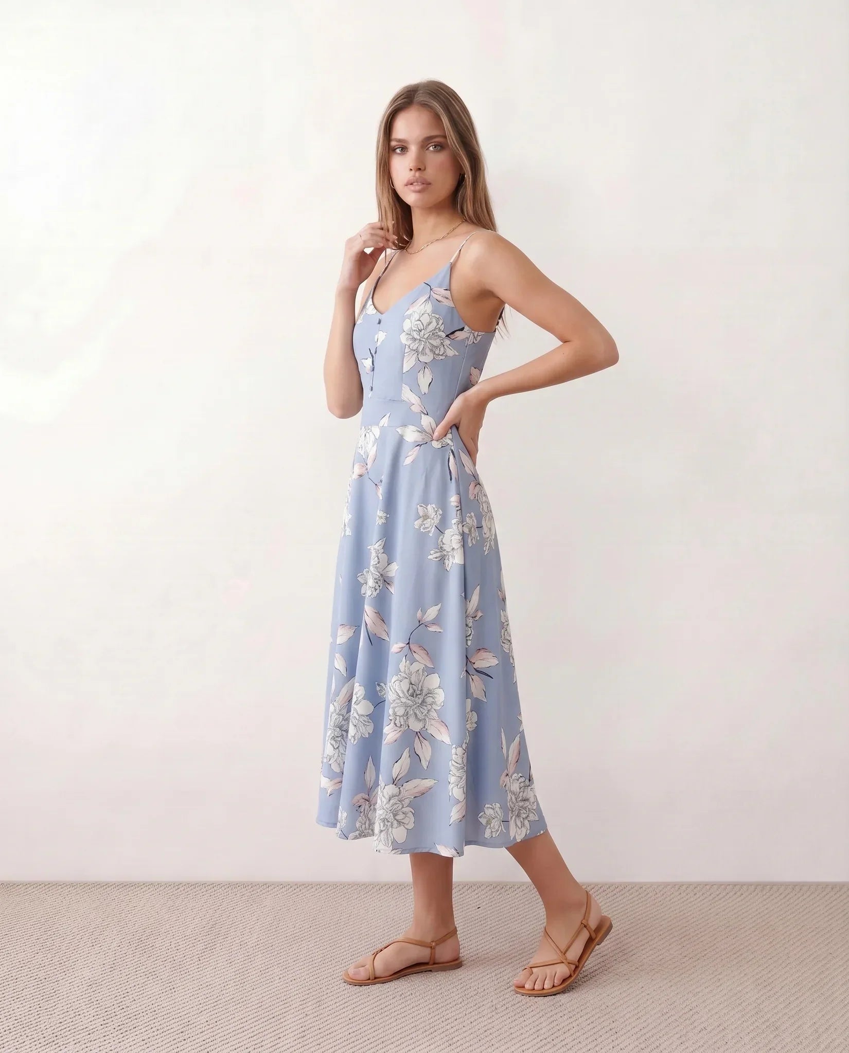Xenia | Spaghetti Strap Floral Midi Dress