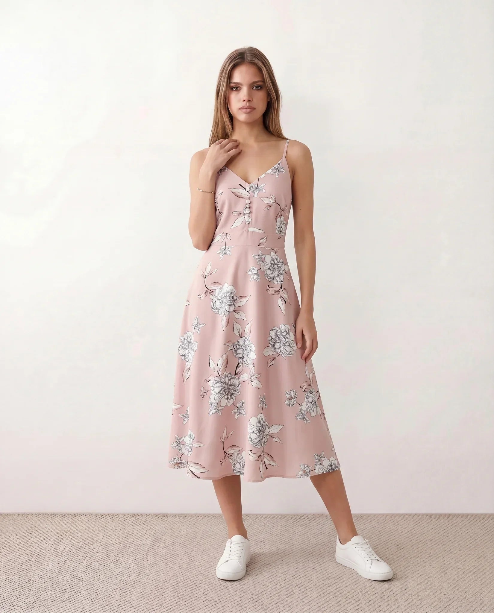 Xenia | Spaghetti Strap Floral Midi Dress