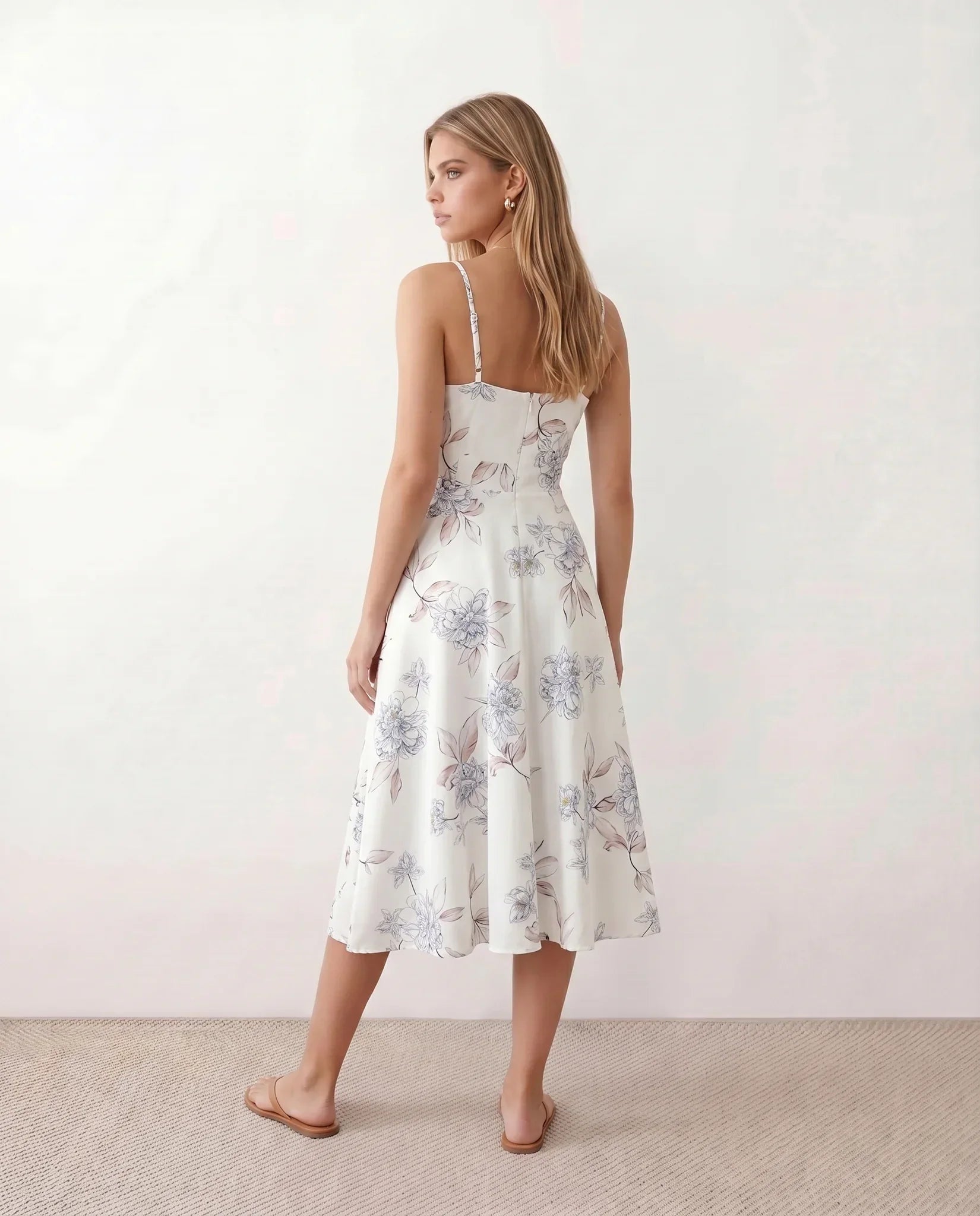 Xenia | Spaghetti Strap Floral Midi Dress