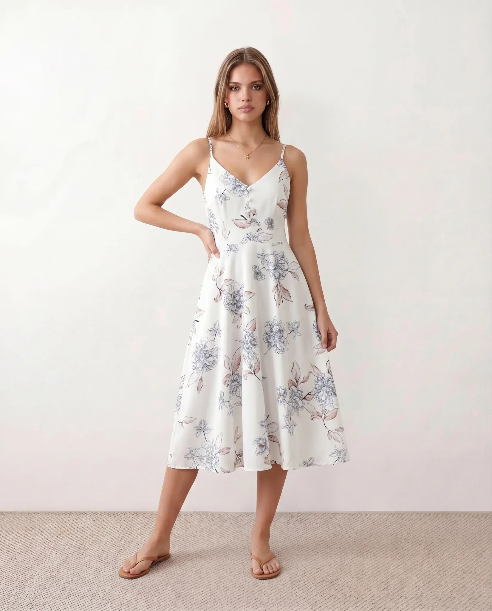 Xenia | Spaghetti Strap Floral Midi Dress