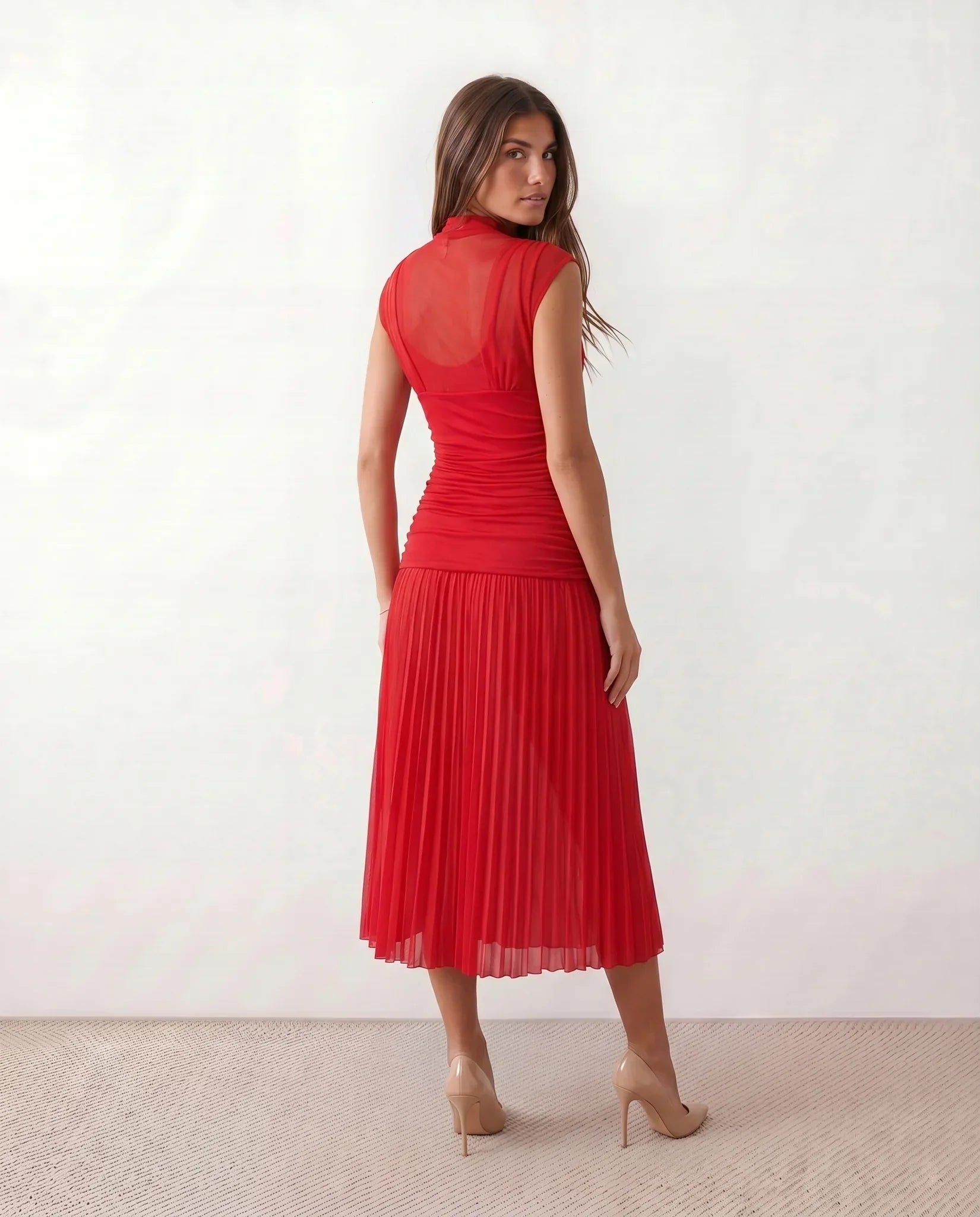 Jolie | Pleated Drop Waist Midi Dress