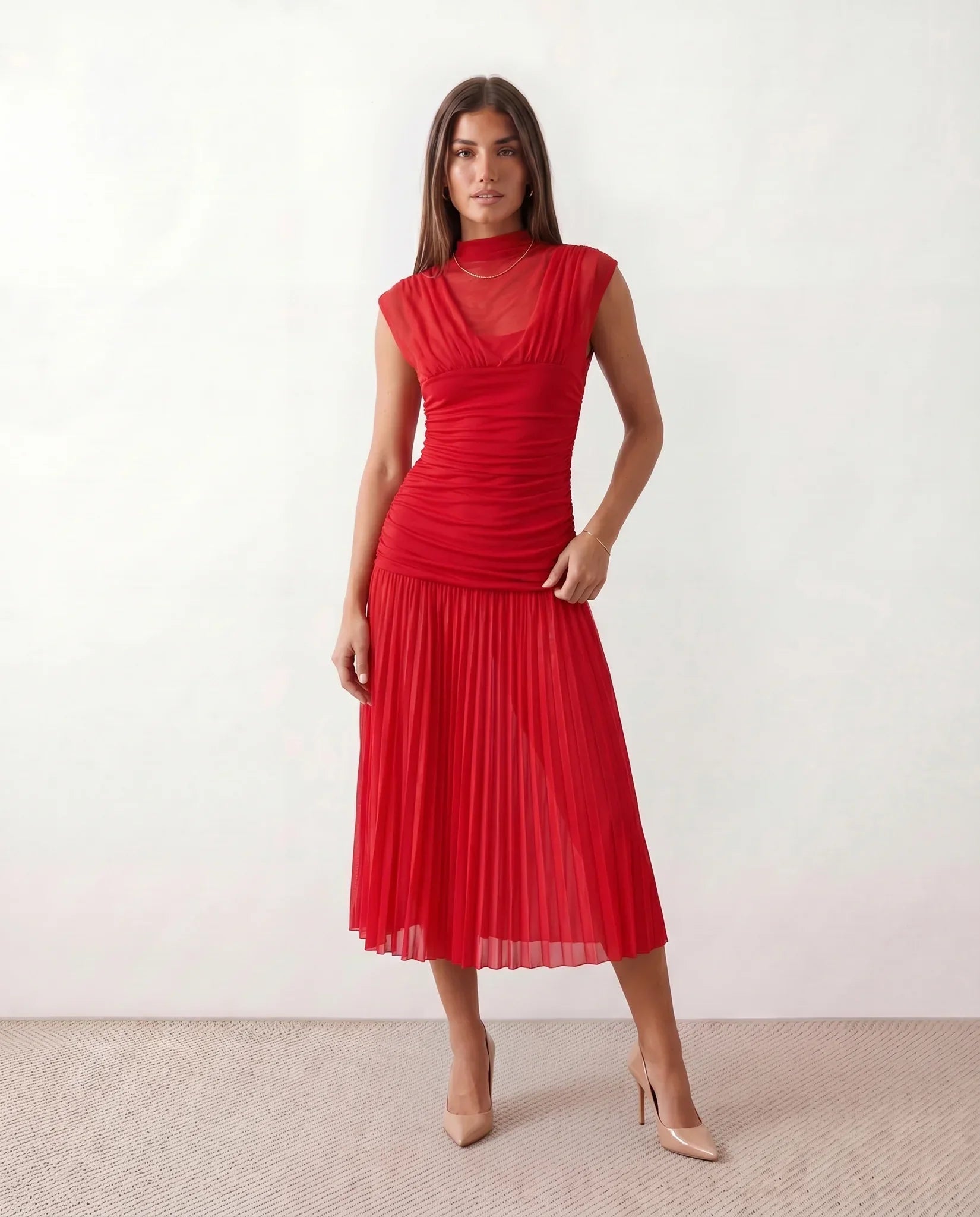Jolie | Pleated Drop Waist Midi Dress