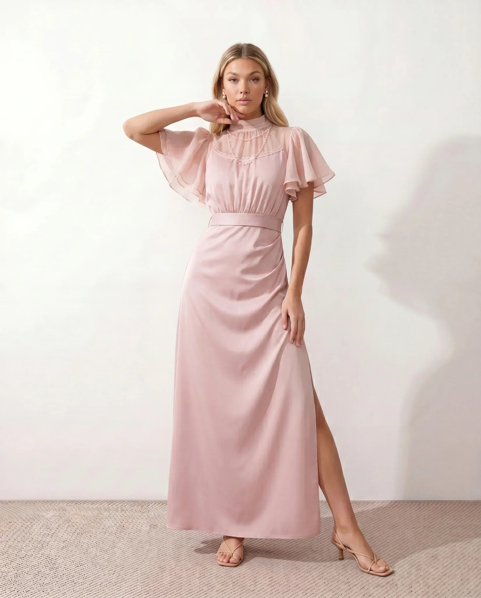 Ines | Open Back Glossy Satin-Look Maxi Dress