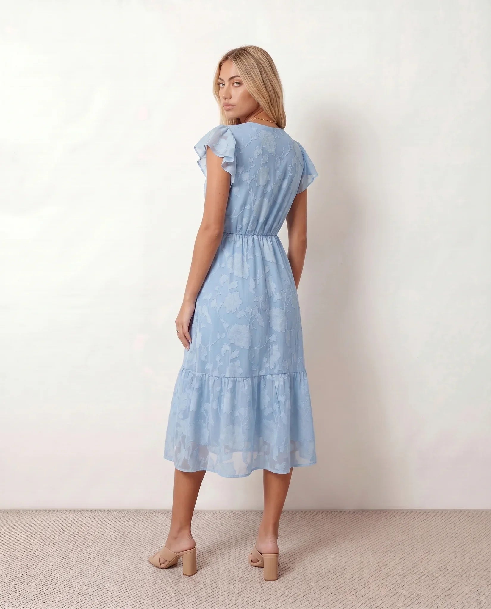 Talia | Floral Ruffle Detail Midi Dress
