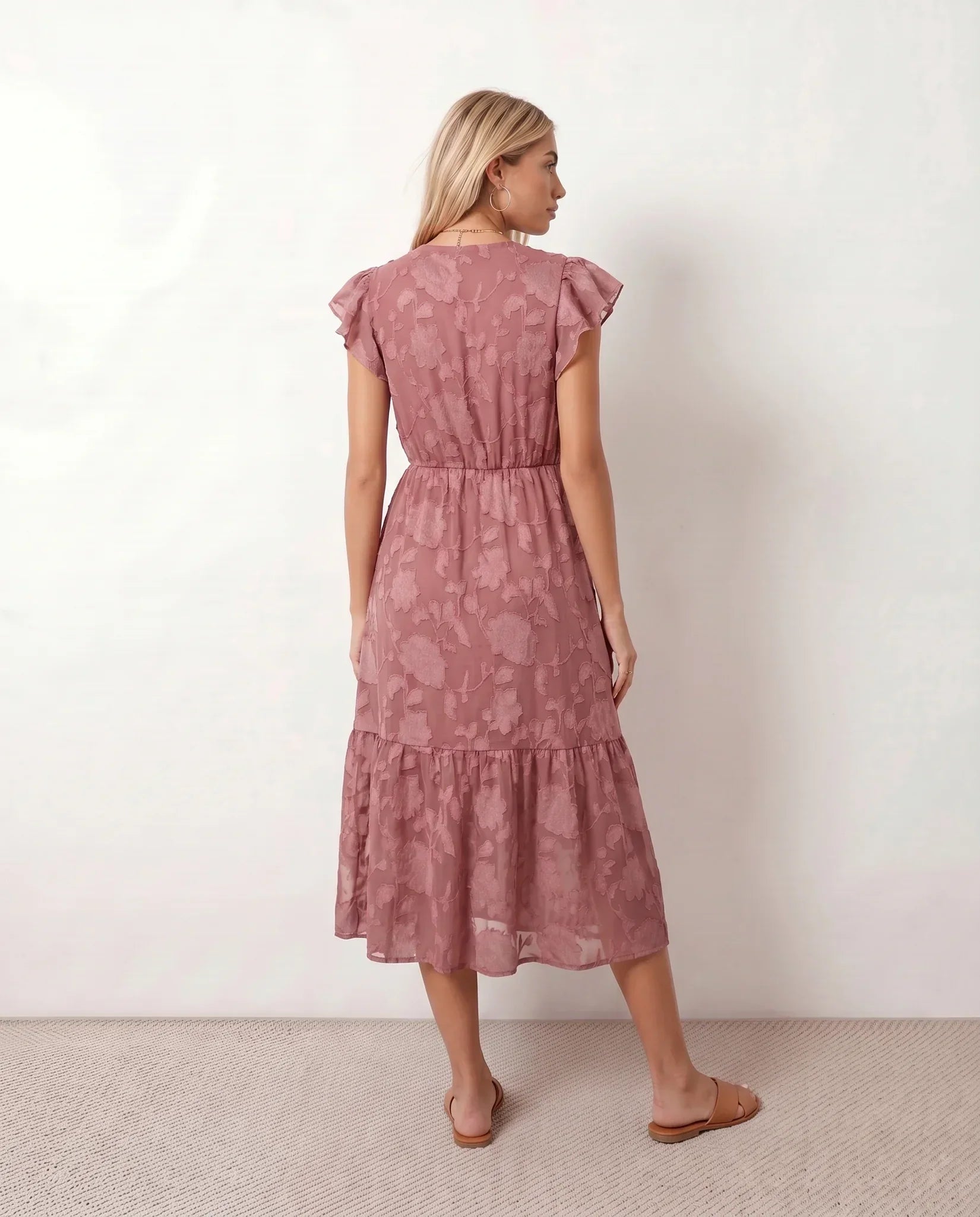 Talia | Floral Ruffle Detail Midi Dress