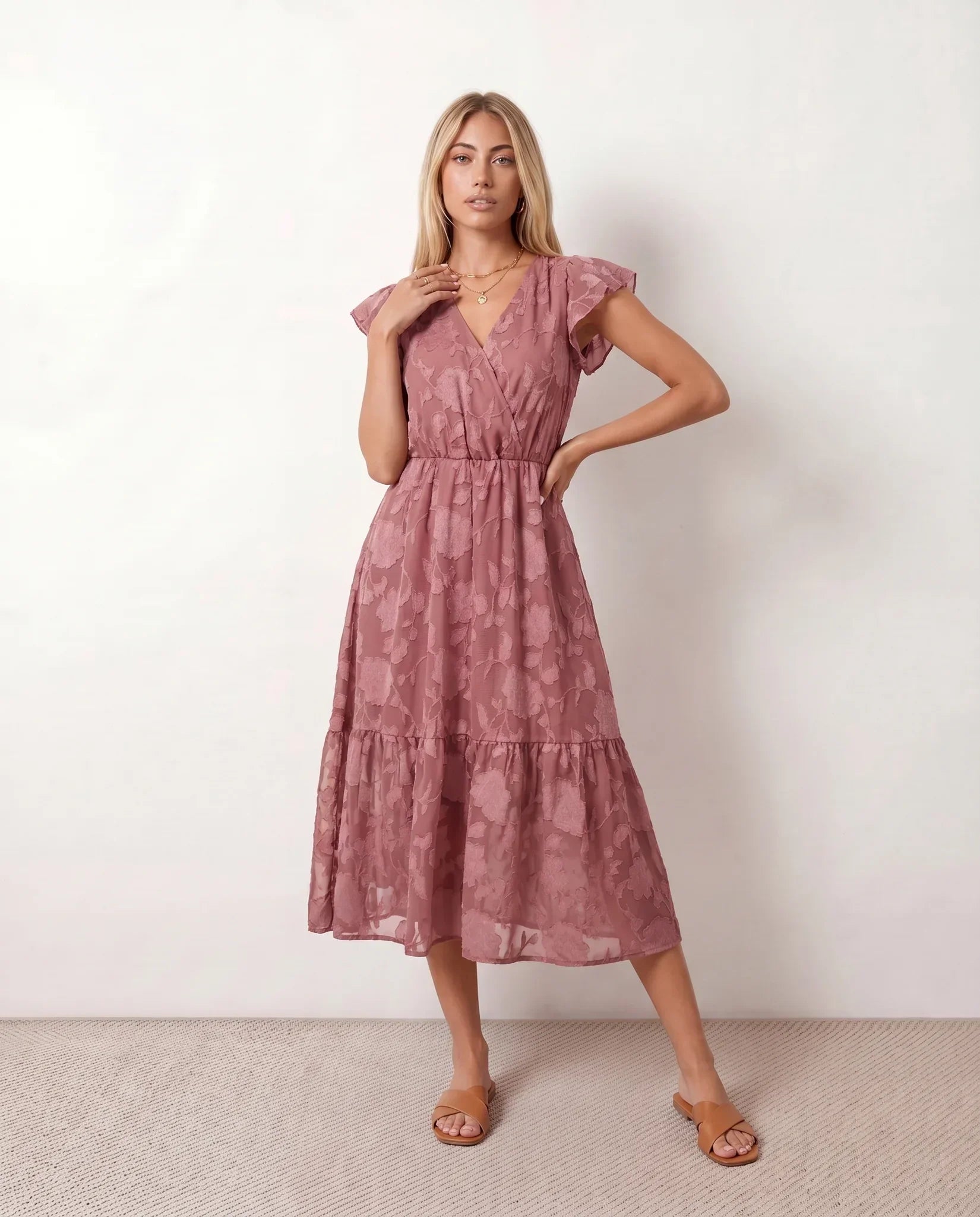 Talia | Floral Ruffle Detail Midi Dress
