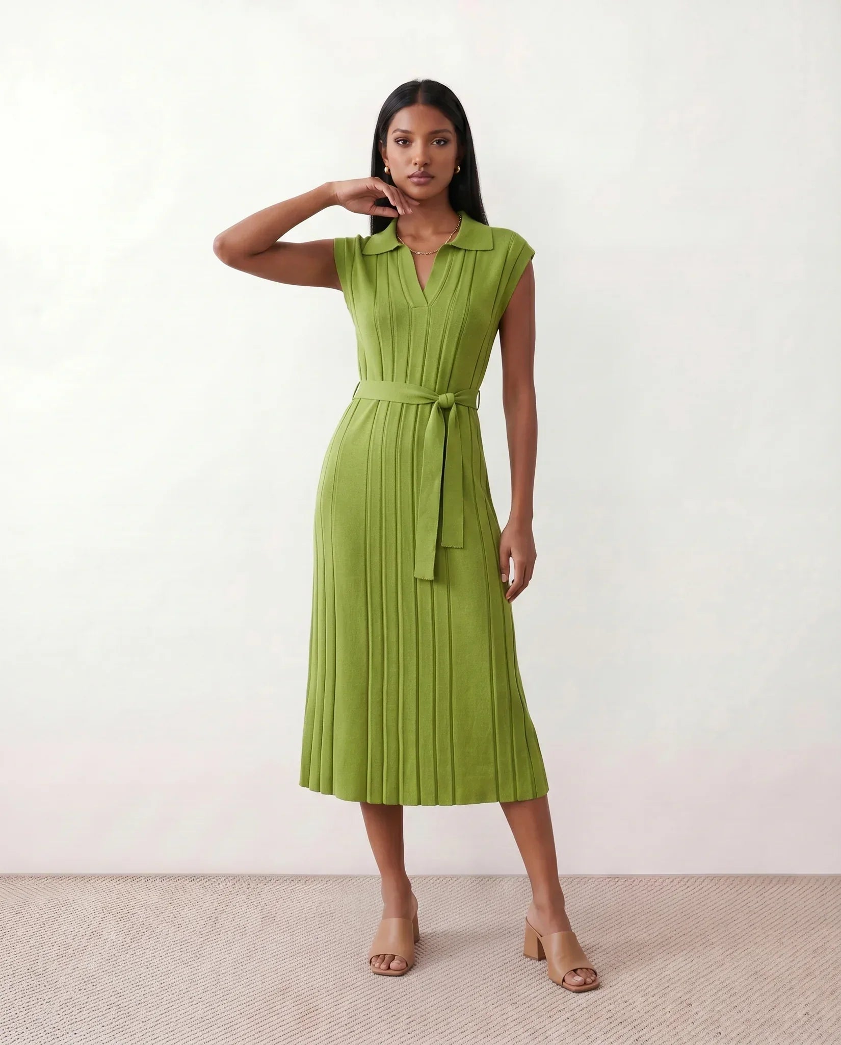 Etta | Pleated Belted Wedding Guest Midi Dress