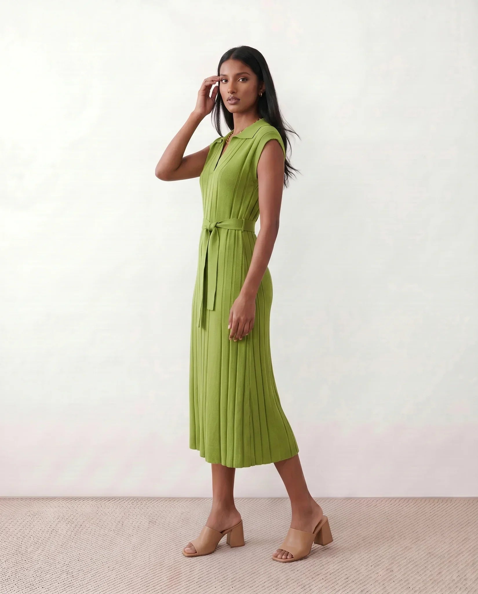 Etta | Pleated Belted Wedding Guest Midi Dress