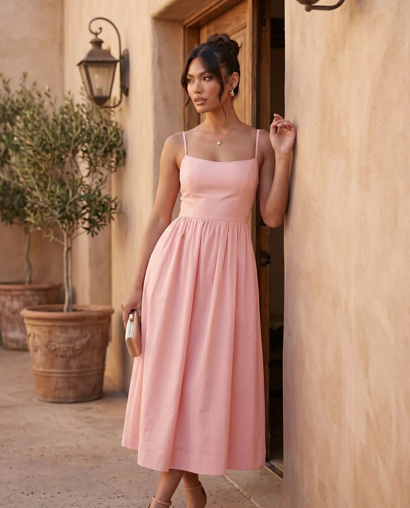 Layla | Spaghetti Strap Low Back Midi Dress