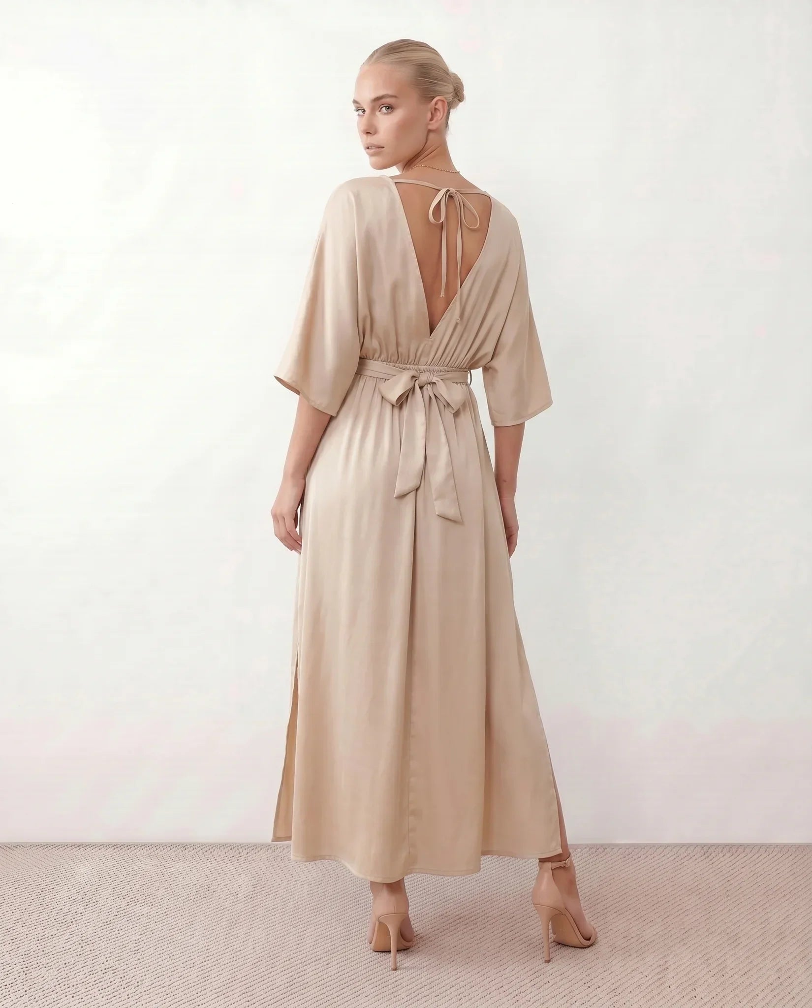 Brielle | Open Back Tie-Back Wedding Guest Maxi Dress