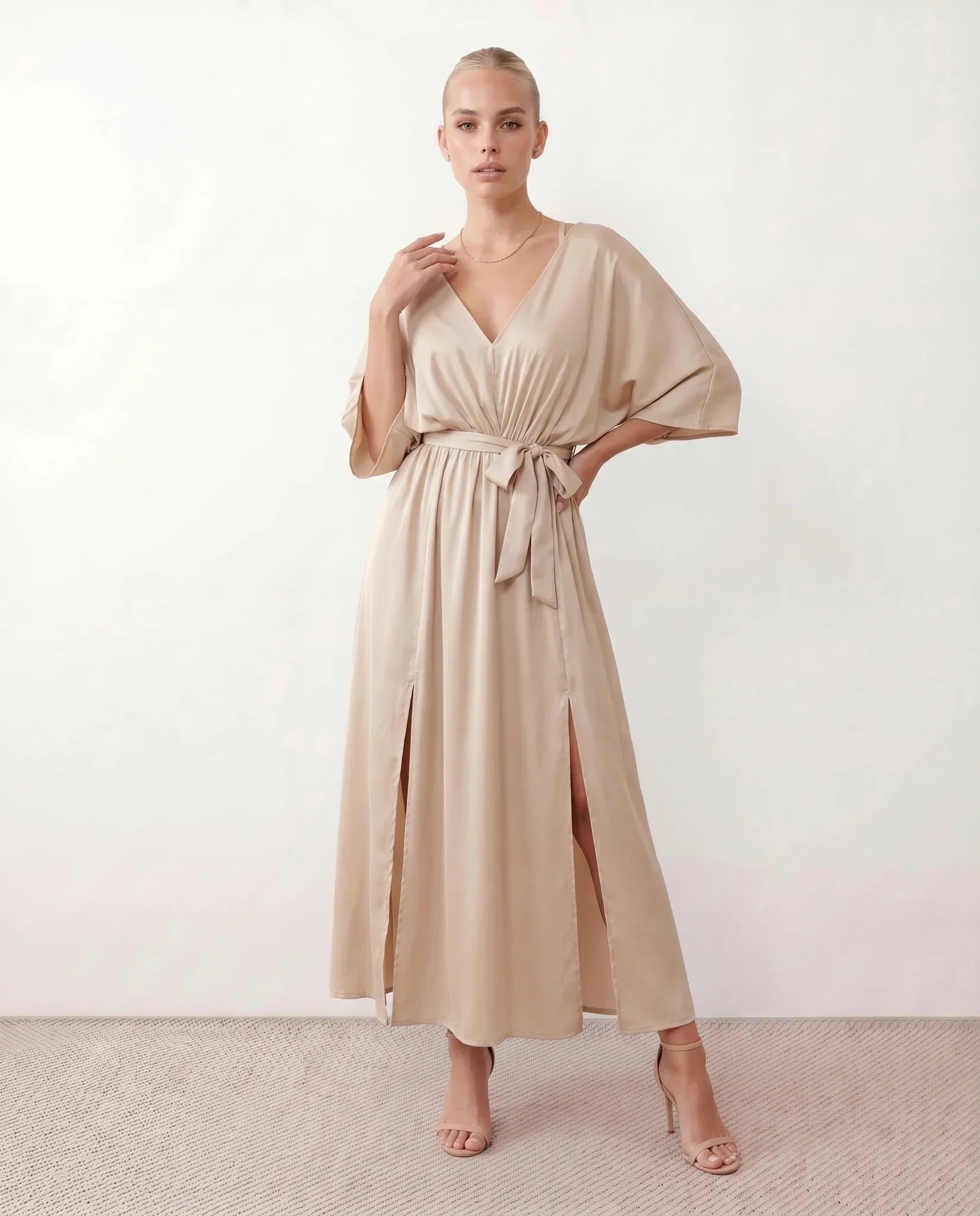Brielle | Open Back Tie-Back Wedding Guest Maxi Dress